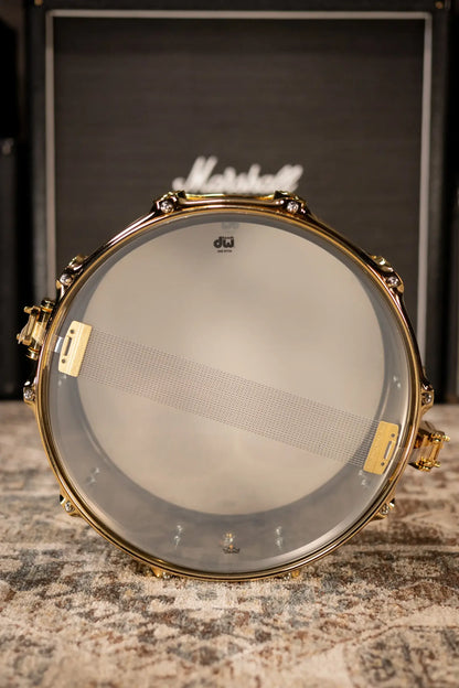 DW Collector's Series 6.5 x 14 Metal Snare Drum - Satin Black Over Brass with Gold Hardware