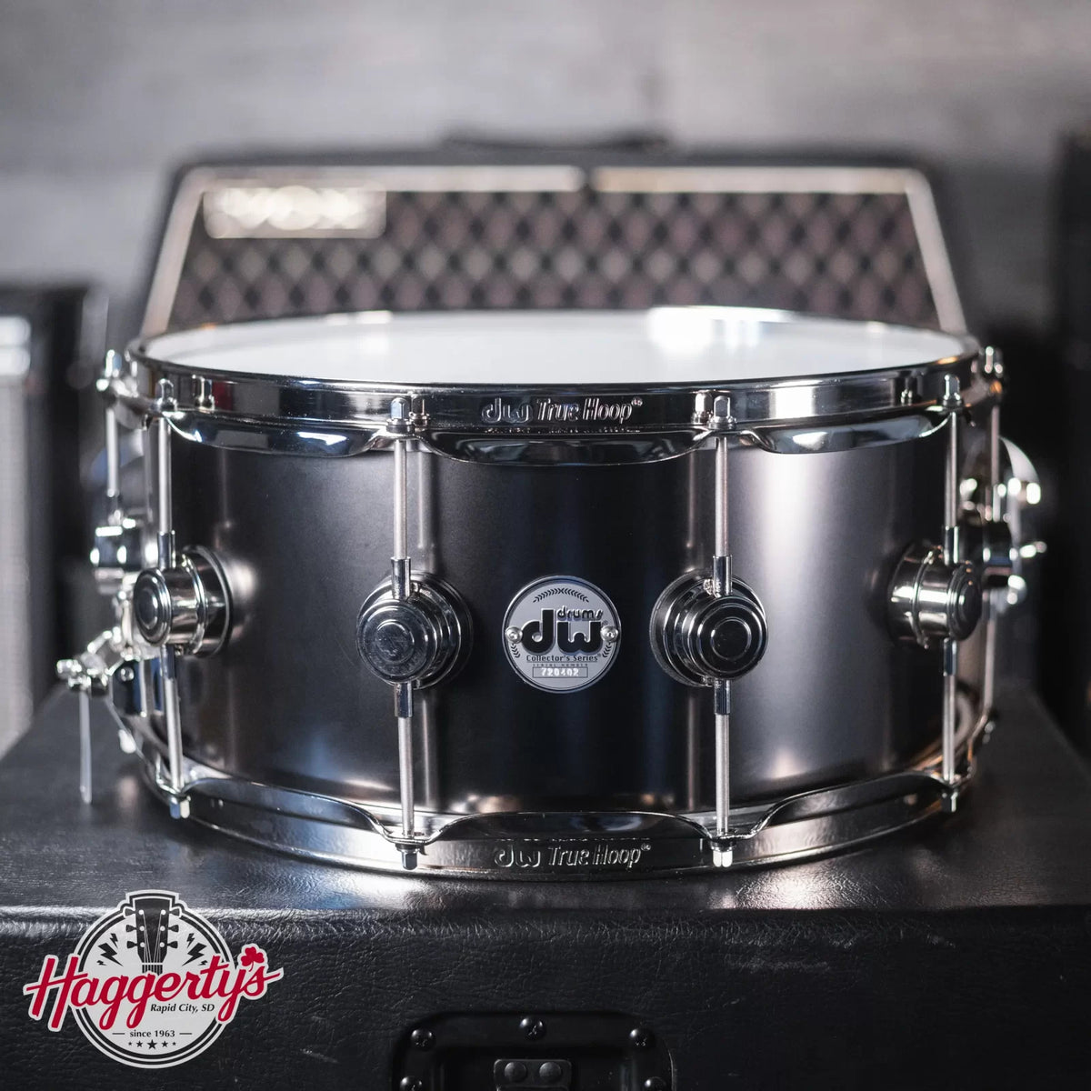 DW VB Snare Drum Satin Black over Brass haggertys 1