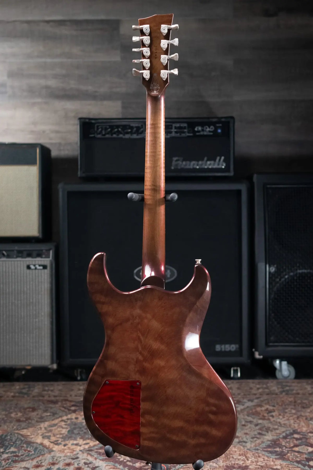 Dunable Custom Gnarwhal 9-String 1-Piece Curly Redwood Electric Guitar - Charcoal/Red Shift with Hardshell Case
