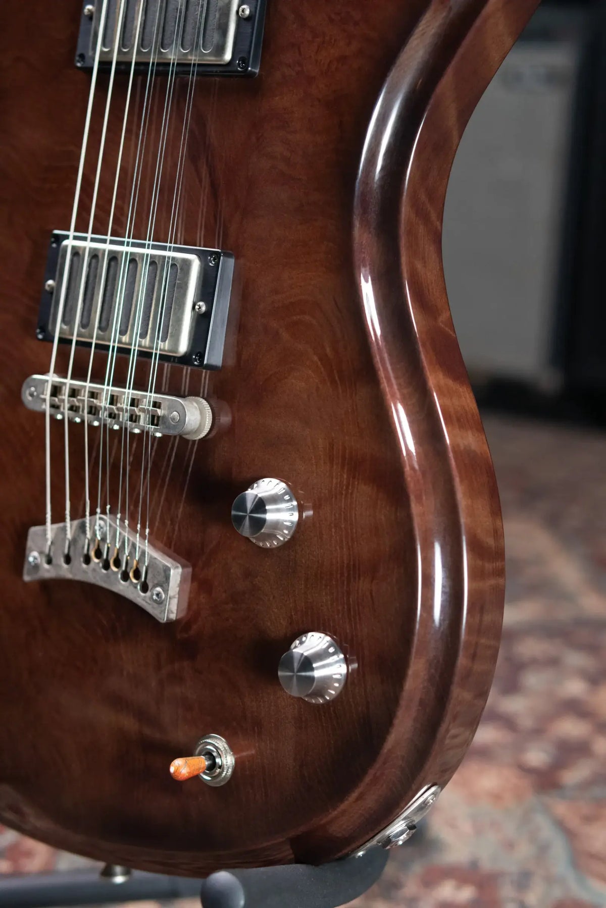 Dunable Custom Gnarwhal 9-String 1-Piece Curly Redwood Electric Guitar - Charcoal/Red Shift with Hardshell Case