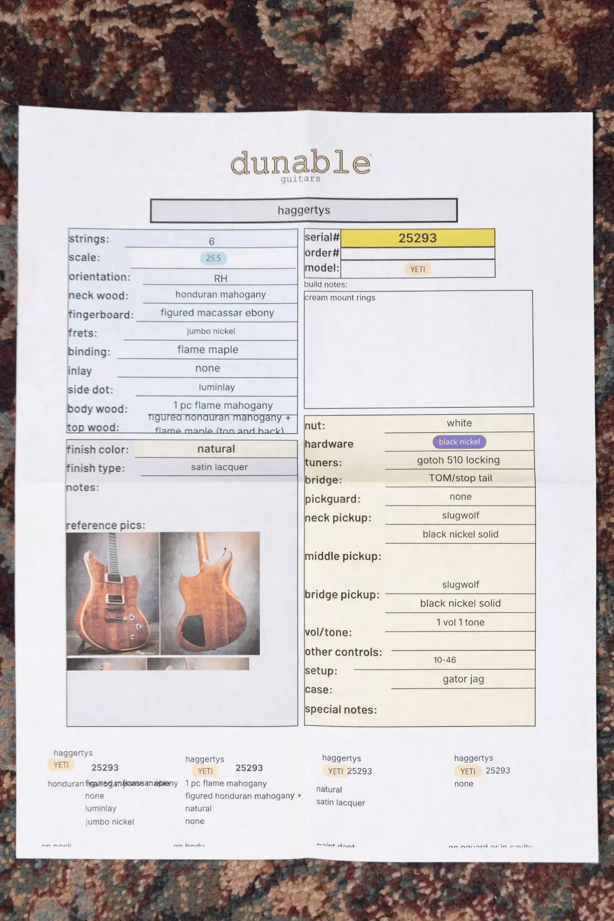 Dunable USA Custom Shop Yeti Electric Guitar - Natural with Hardshell Case