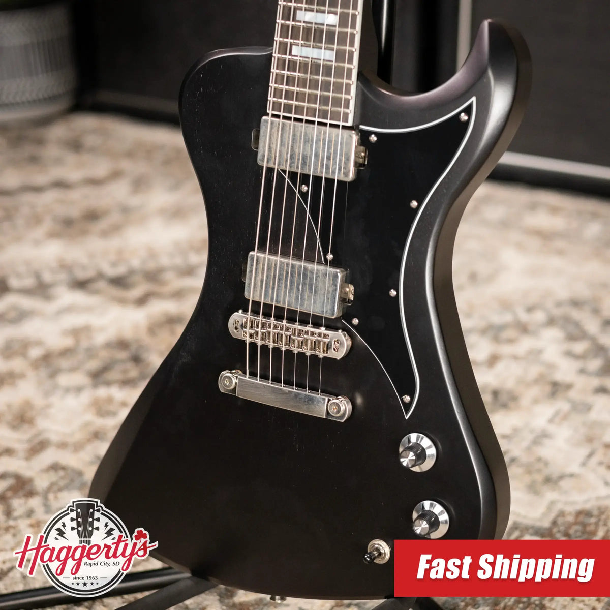 Dunable USA R2 7-String Electric Guitar - Black Red Shift with Hardshell Case