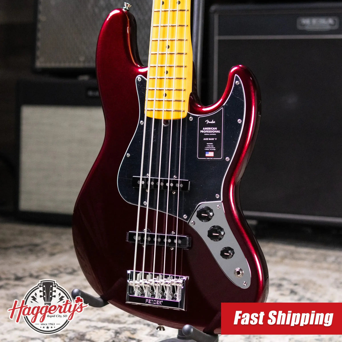 Fender American Professional Jazz Bass V - Oxblood with Hardshell Case