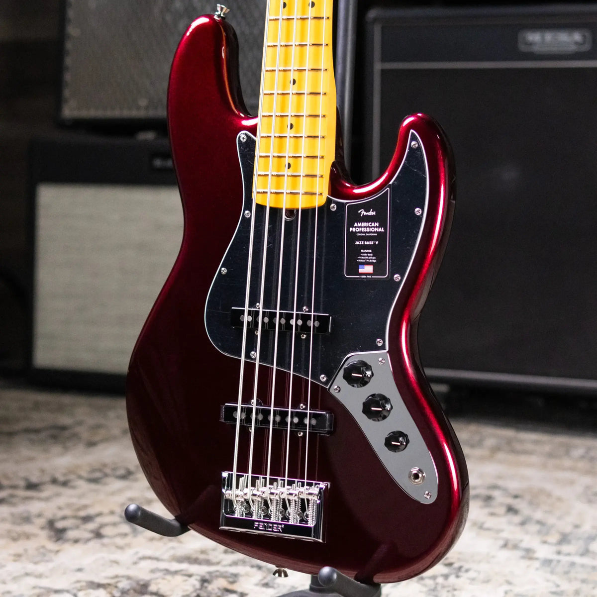 Fender American Professional Jazz Bass V - Oxblood with Hardshell Case