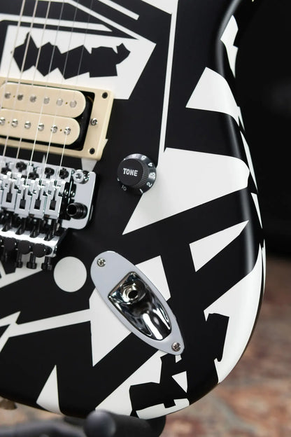 EVH Striped Series Shapes Electric Guitar - White and Black with Gig Bag