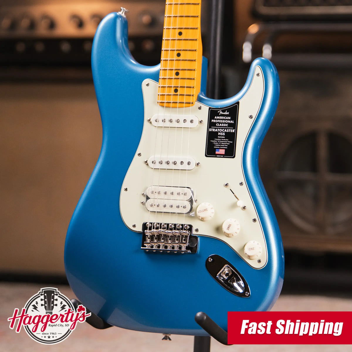 Fender American Professional Classic Stratocaster HSS Electric Guitar - Faded Lake Placid Blue with Gig Bag - Demo