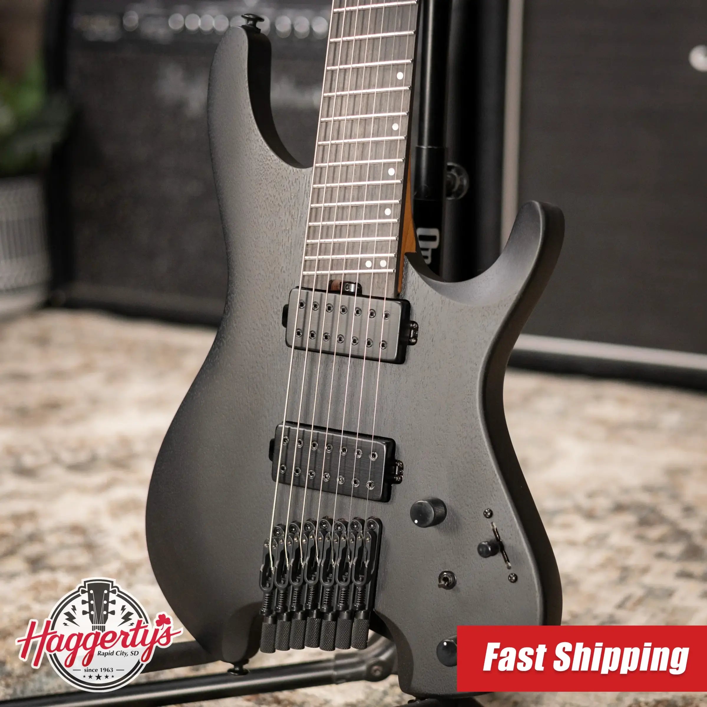 Ibanez QX527B 7-String Headless Electric Guitar - Weathered Black with Gig Bag