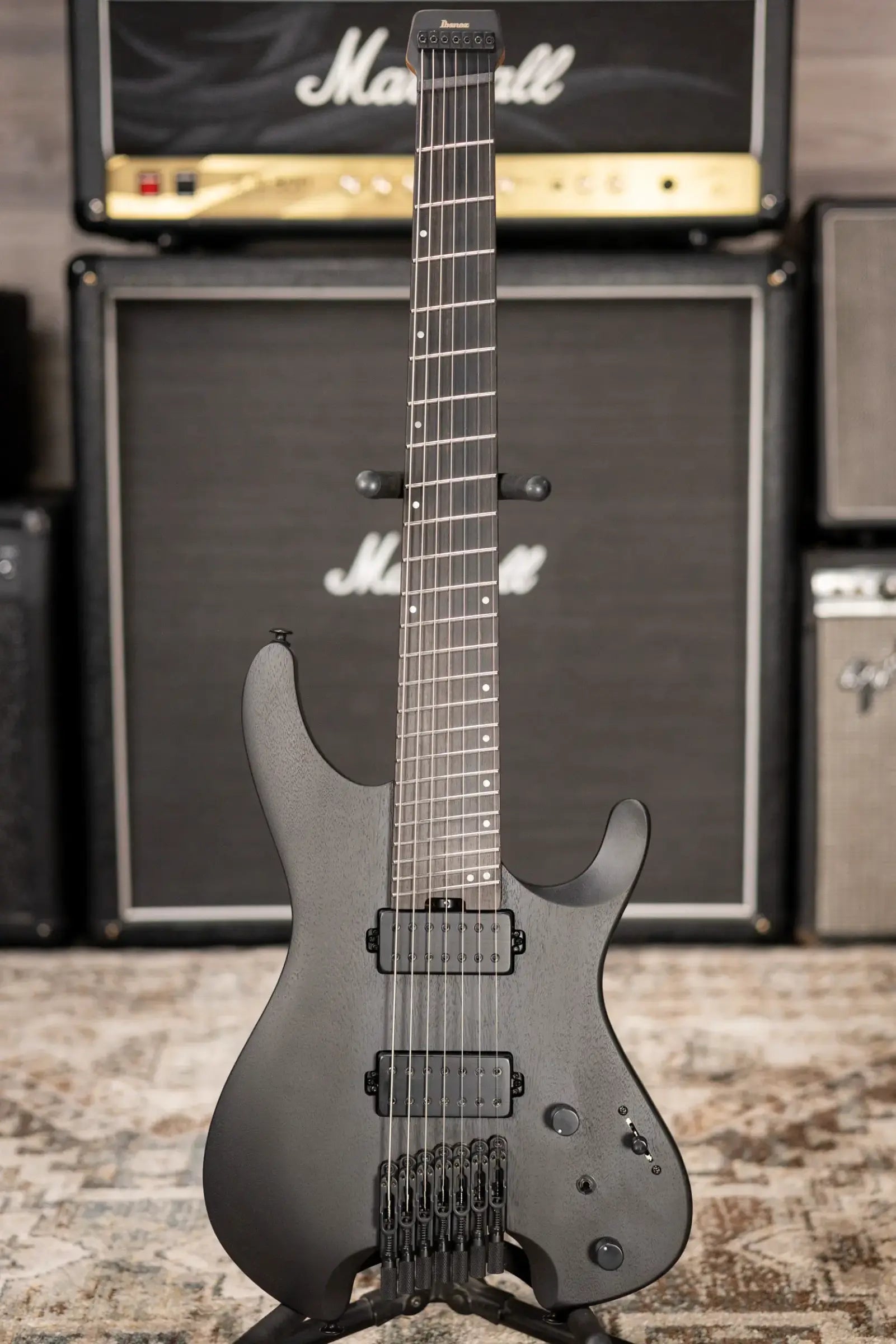 Ibanez QX527B 7-String Headless Electric Guitar - Weathered Black with Gig Bag