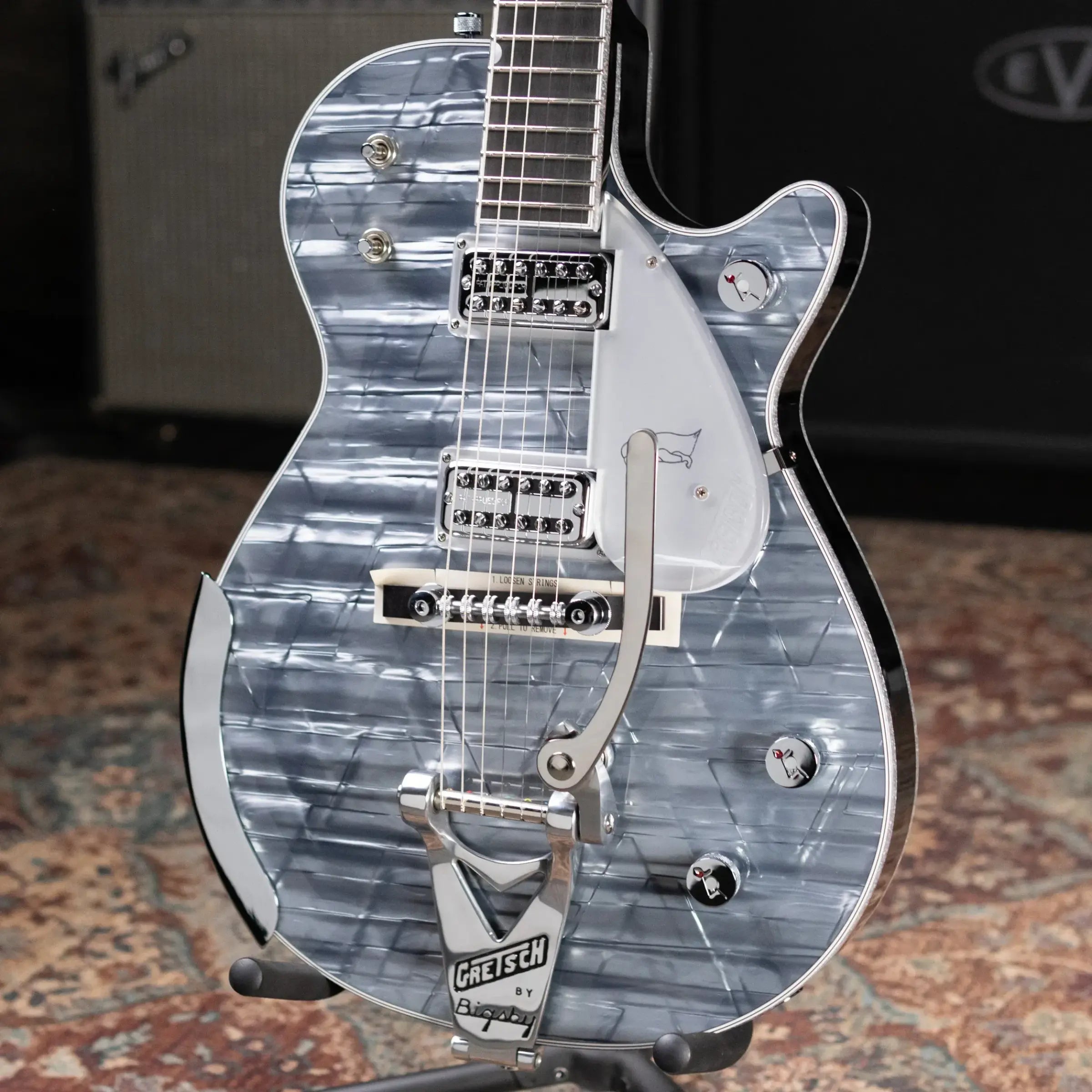 Gretsch G6134T Limited Edition Penguin with String-Thru Bigsby Electric Guitar - Light Blue Pearl with Hardshell Case