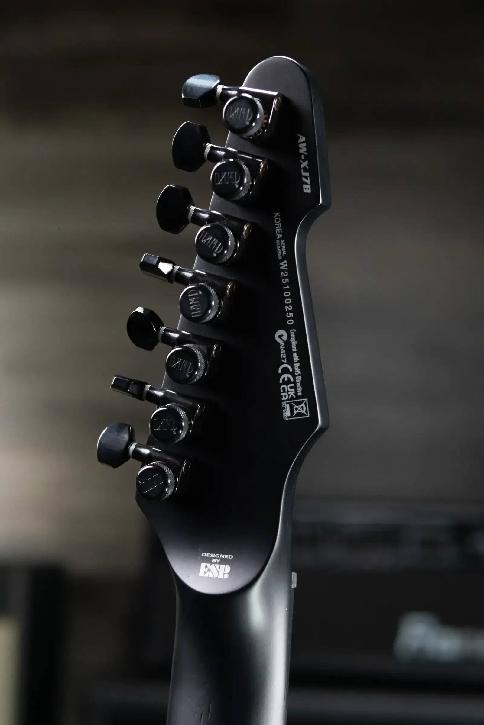 ESP LTD Alex Wade XJ Signature 7-String Baritone Electric Guitar - Black Satin with Hardshell Case