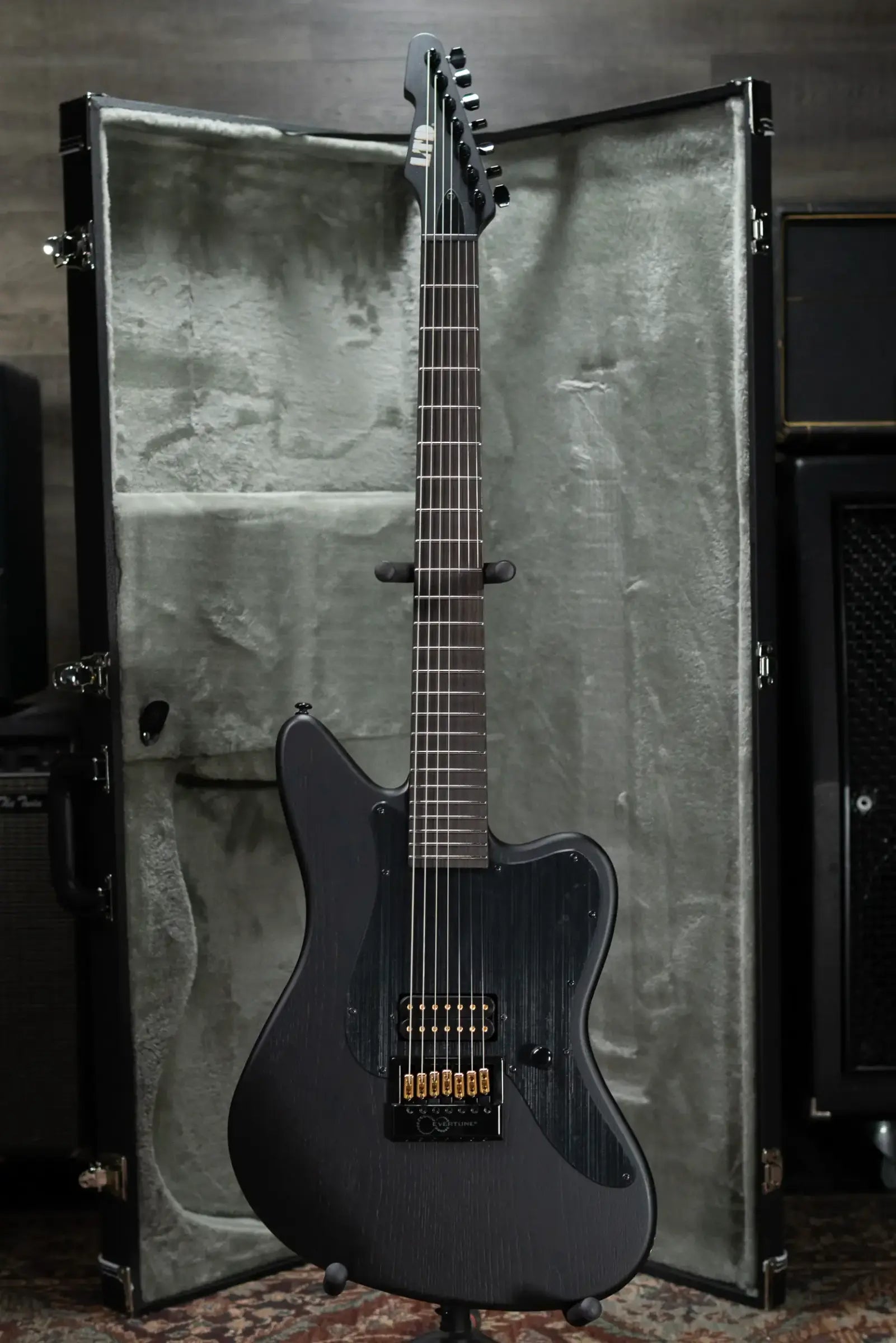 ESP LTD Alex Wade XJ Signature 7-String Baritone Electric Guitar - Black Satin with Hardshell Case