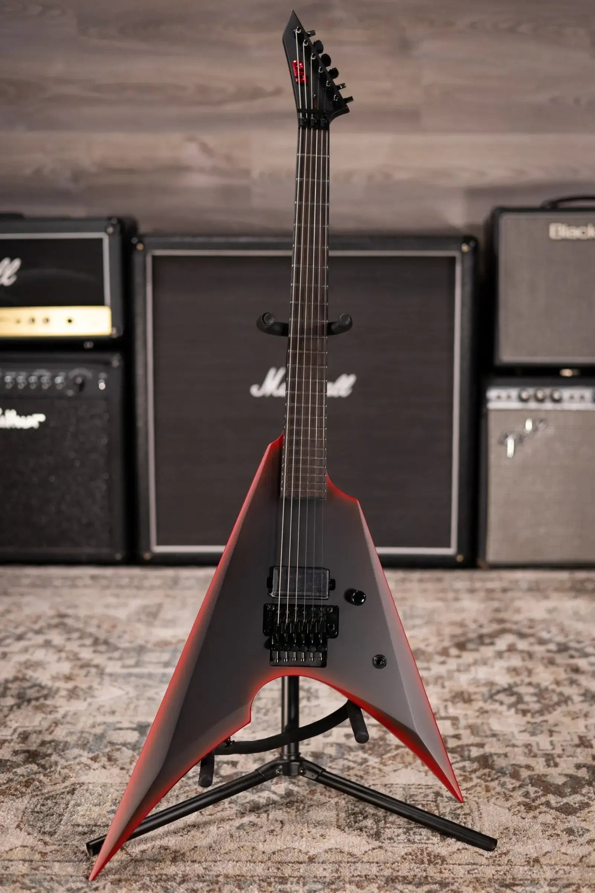 ESP LTD Black Metal Arrow Electric Guitar - Black Red Burst Satin