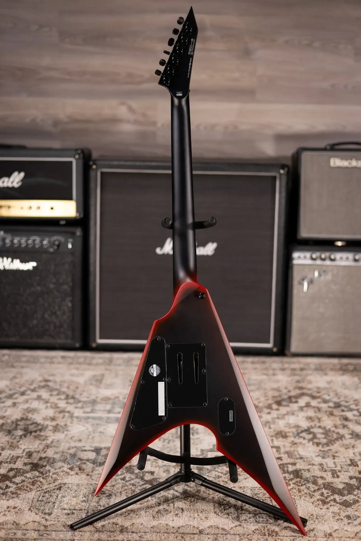 ESP LTD Black Metal Arrow Electric Guitar - Black Red Burst Satin