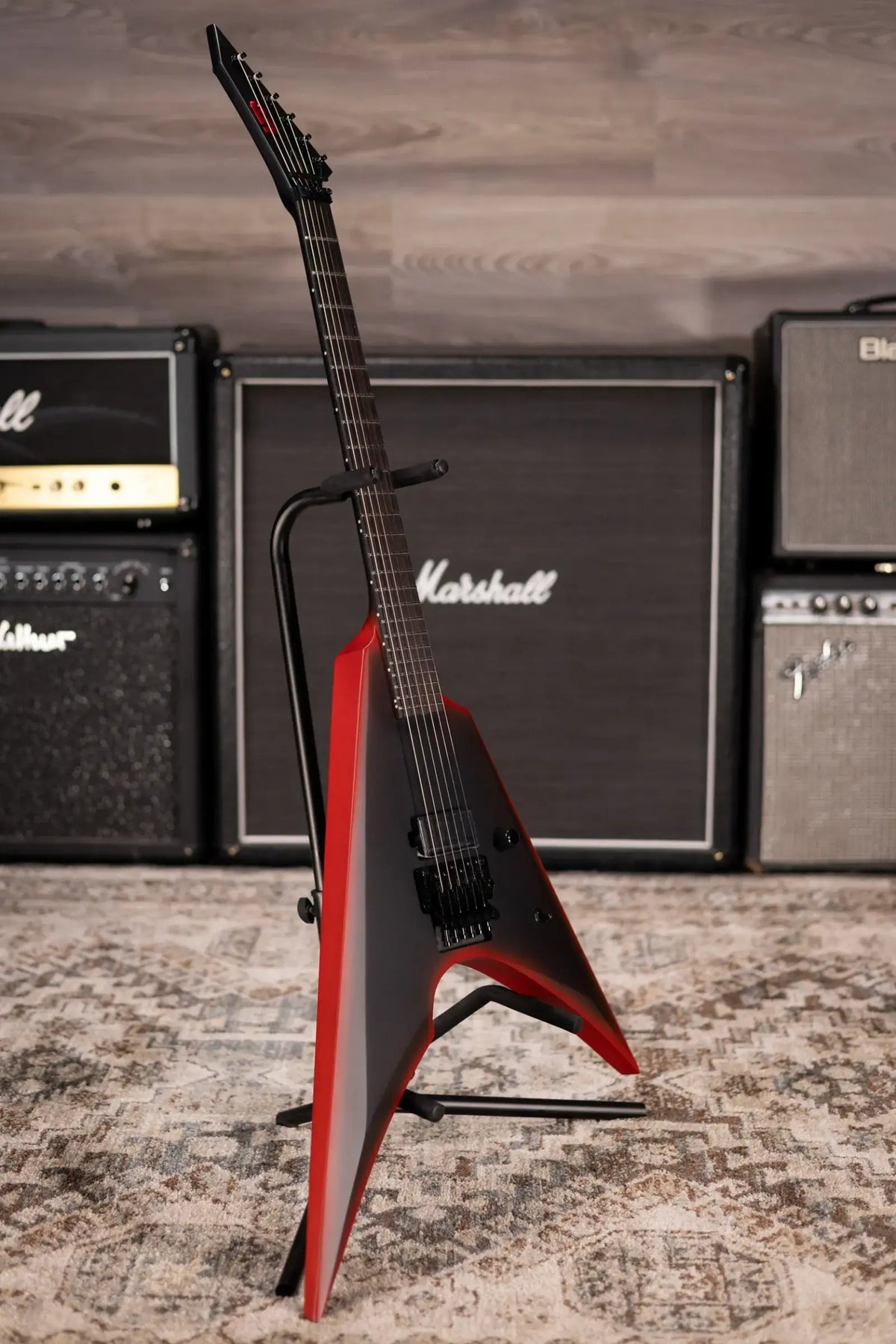 ESP LTD Black Metal Arrow Electric Guitar - Black Red Burst Satin
