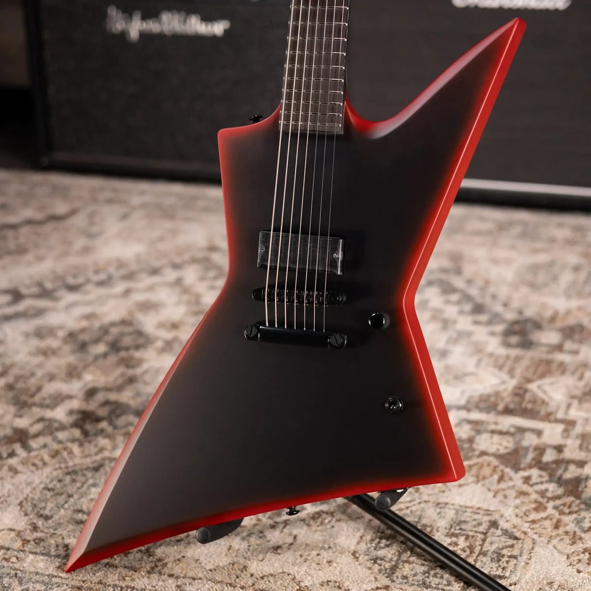 ESP LTD EXL-7 Baritone 7-String Black Metal Electric Guitar - Black Red Burst Satin
