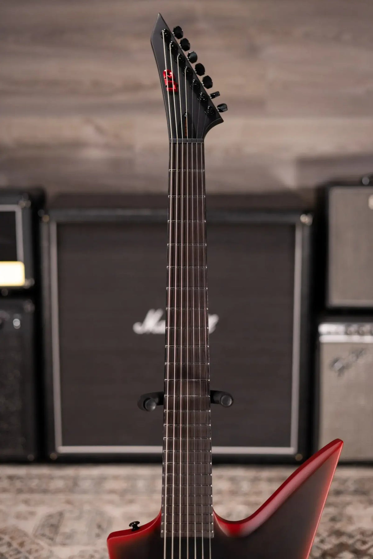 ESP LTD EXL-7 Baritone 7-String Black Metal Electric Guitar - Black Red Burst Satin