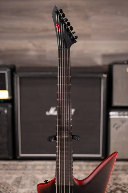ESP LTD EXL-7 Baritone 7-String Black Metal Electric Guitar - Black Red Burst Satin