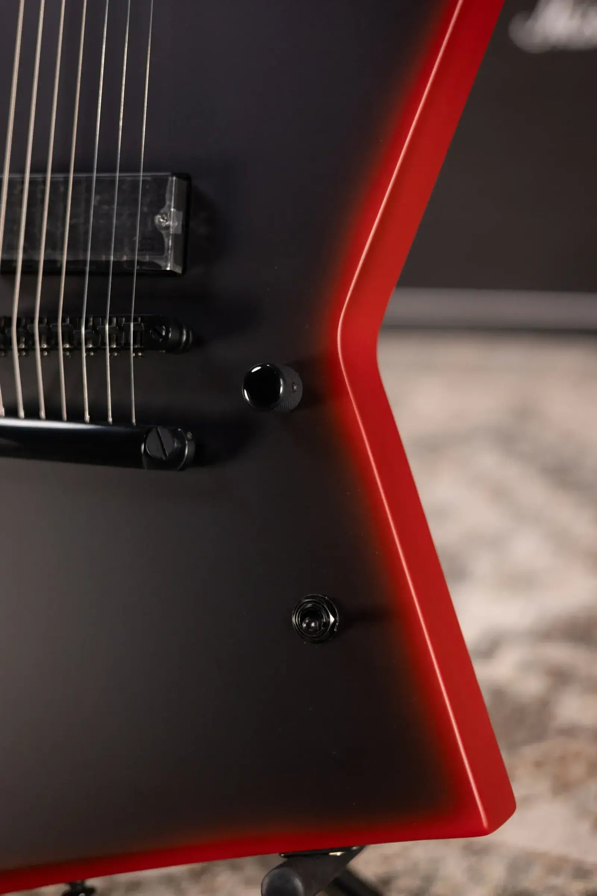 ESP LTD EXL-7 Baritone 7-String Black Metal Electric Guitar - Black Red Burst Satin
