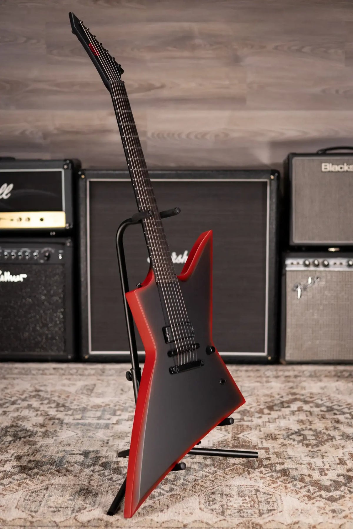 ESP LTD EXL-7 Baritone 7-String Black Metal Electric Guitar - Black Red Burst Satin