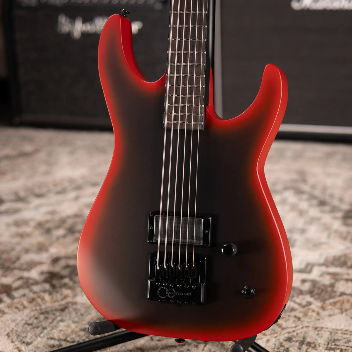 ESP LTD M-6 Evertune 30" Black Metal Electric Guitar - Black Red Burst Satin