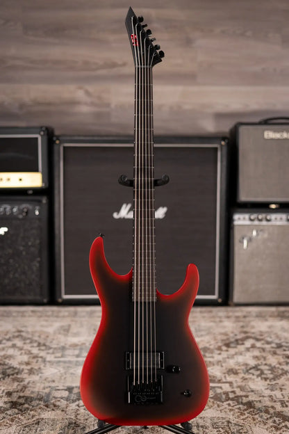 ESP LTD M-6 Evertune 30" Black Metal Electric Guitar - Black Red Burst Satin