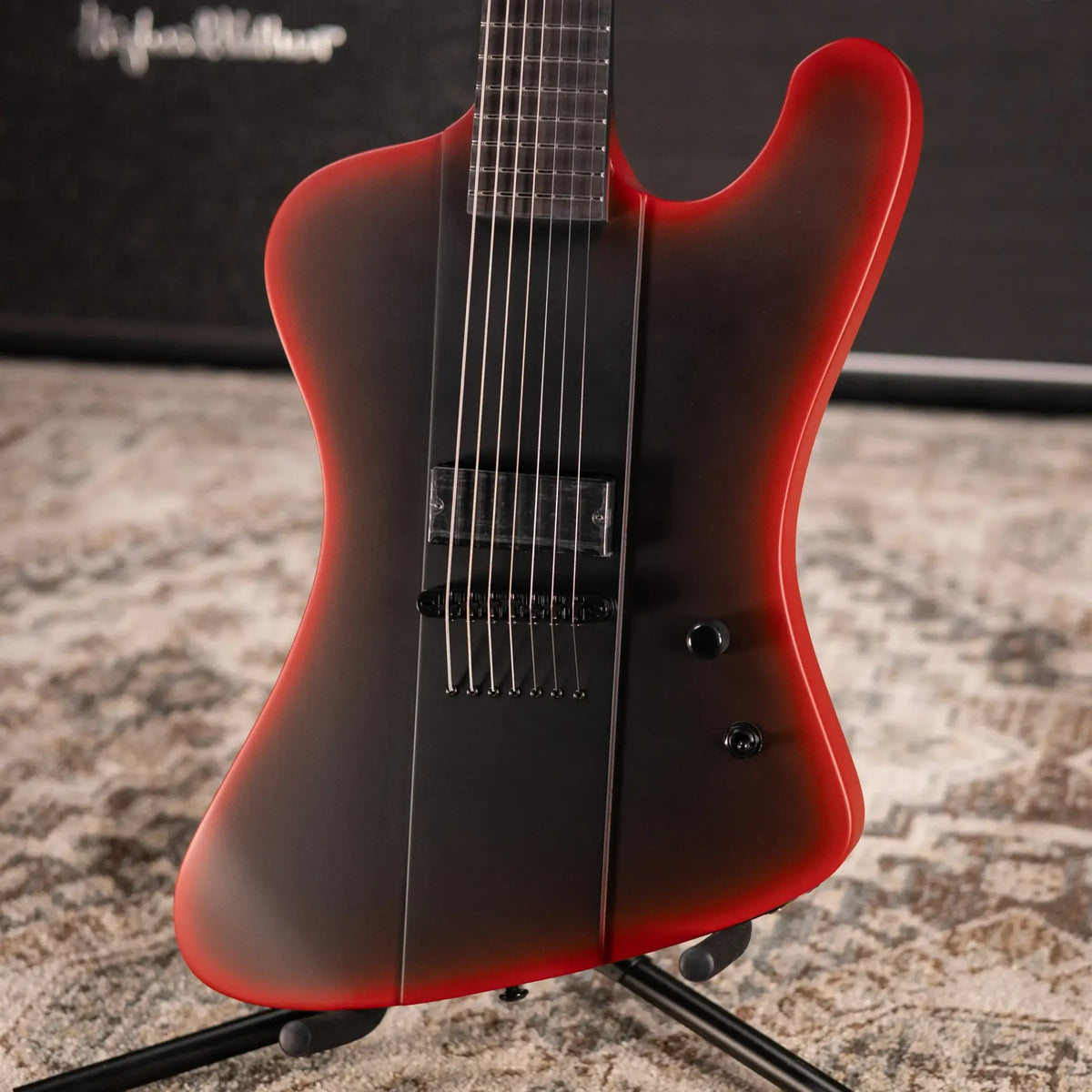 ESP LTD Phoenix-7 Baritone 7-String Black Metal Electric Guitar - Black Red Burst Satin