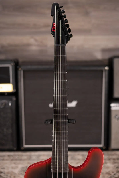 ESP LTD Phoenix-7 Baritone 7-String Black Metal Electric Guitar - Black Red Burst Satin