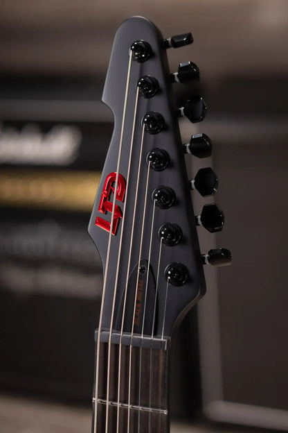 ESP LTD Phoenix-7 Baritone 7-String Black Metal Electric Guitar - Black Red Burst Satin