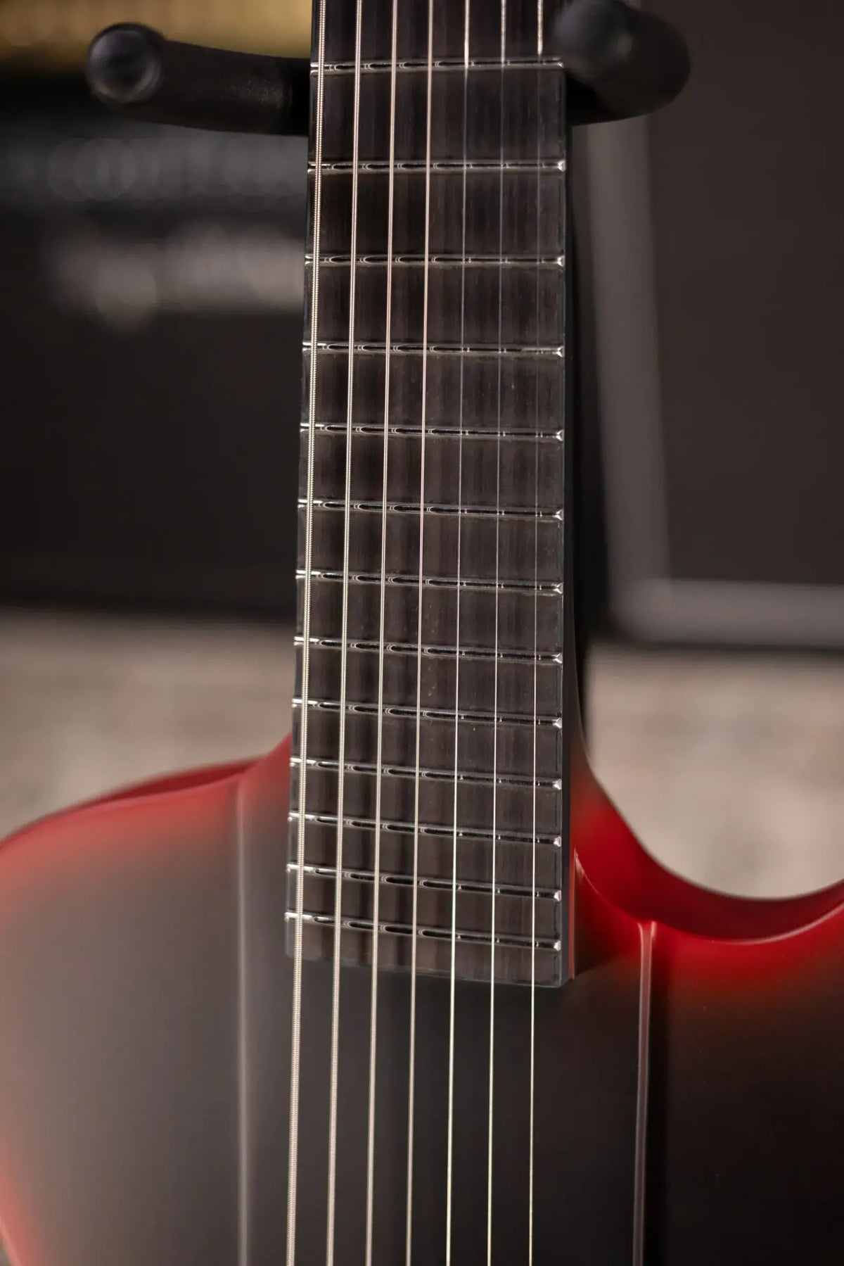 ESP LTD Phoenix-7 Baritone 7-String Black Metal Electric Guitar - Black Red Burst Satin