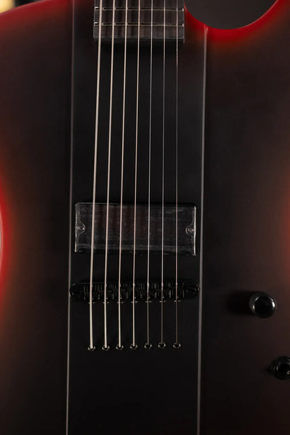 ESP LTD Phoenix-7 Baritone 7-String Black Metal Electric Guitar - Black Red Burst Satin