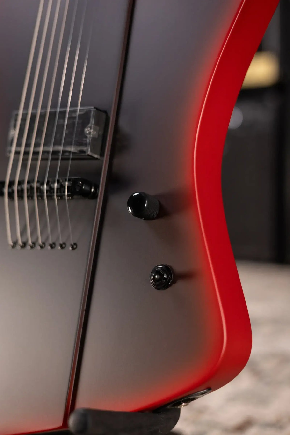 ESP LTD Phoenix-7 Baritone 7-String Black Metal Electric Guitar - Black Red Burst Satin