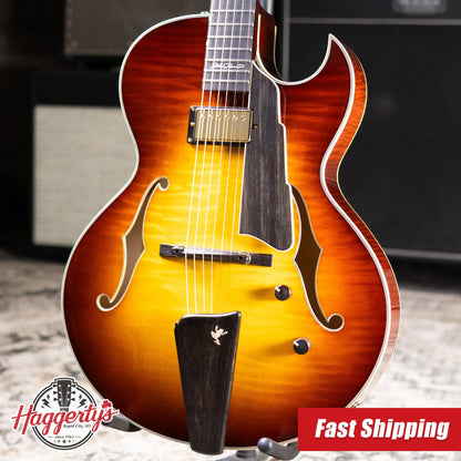 Eastman AR480CE-SB John Pisano Signature Archtop Hollowbody Electric Guitar - Sunburst with Hardshell Case