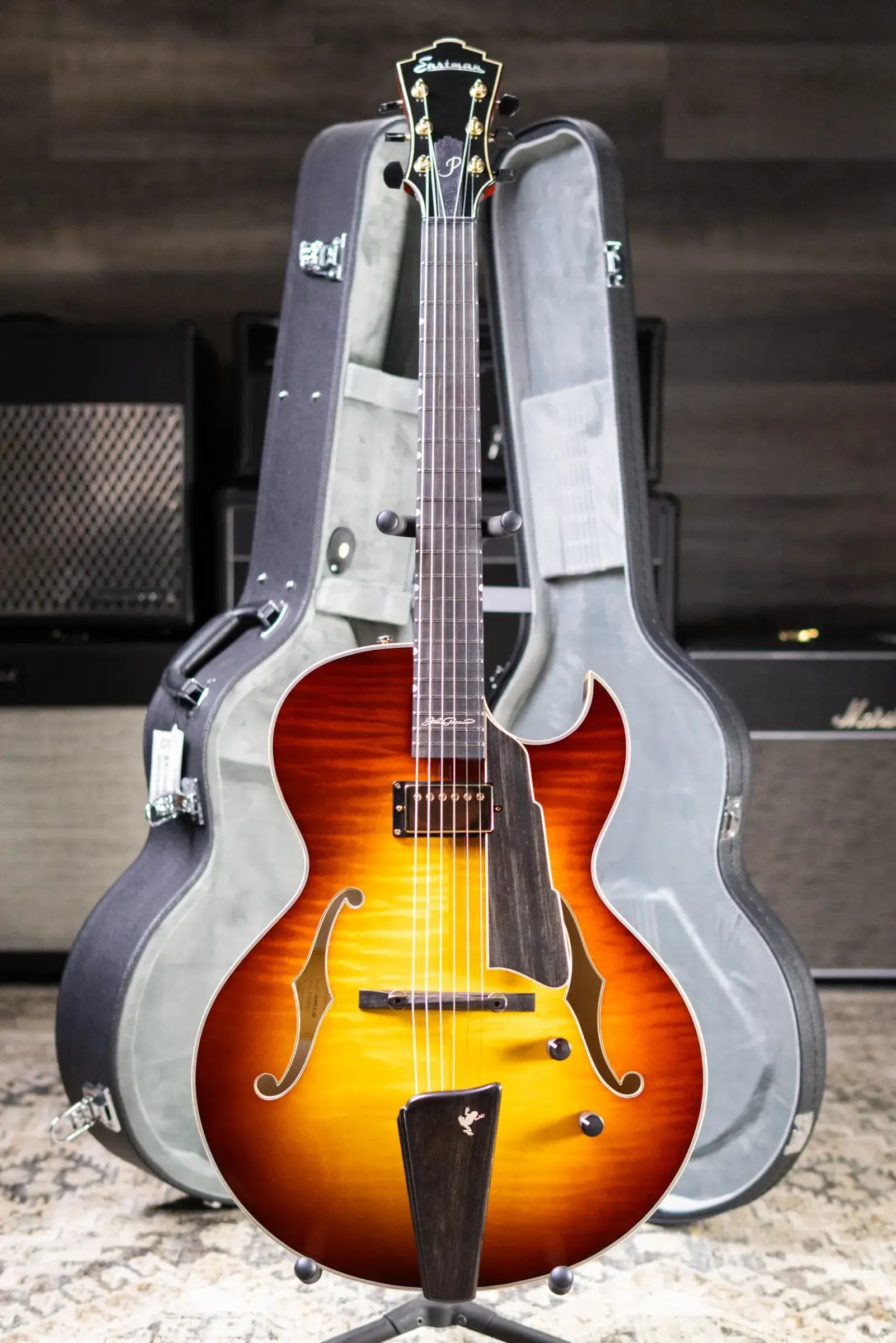 Eastman AR480CE-SB John Pisano Signature Archtop Hollowbody Electric Guitar - Sunburst with Hardshell Case
