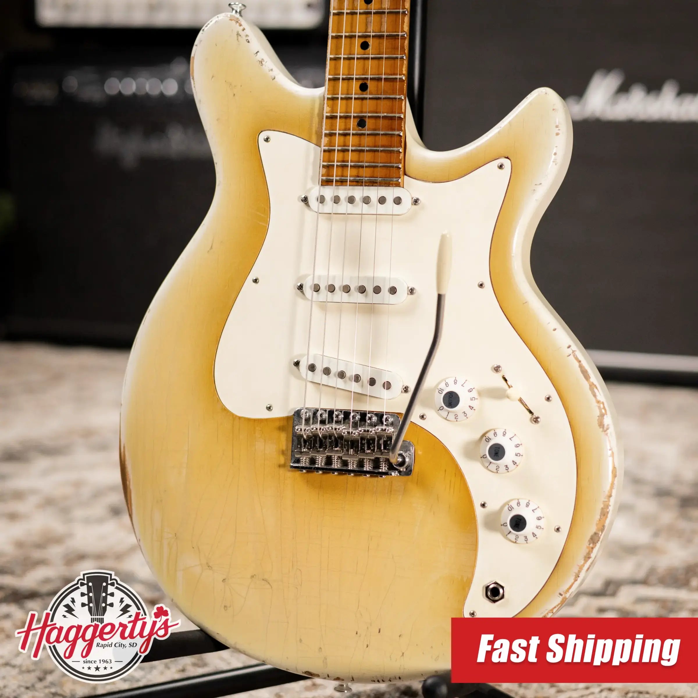 Eastman Kauffmann Series DC Vintage - Made in Holland - Heavy Relic Electric Guitar - Dirty Blonde with Padded Gig Bag