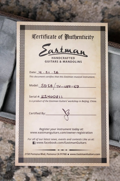 Eastman SB58/TV-LTD-SB Limited Edition Solid Body Electric Guitar - Sunburst with Hardshell Case