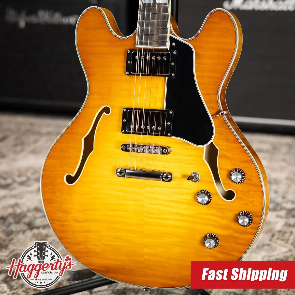 Eastman T486-GB 16" Thinline Electric Guitar - Goldburst with Hardshell Case