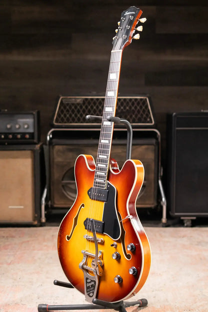 Eastman T64/V-GB Hollow Body Thinline Electric Guitar with Bigsby - Antique Goldburst with Hardshell Case