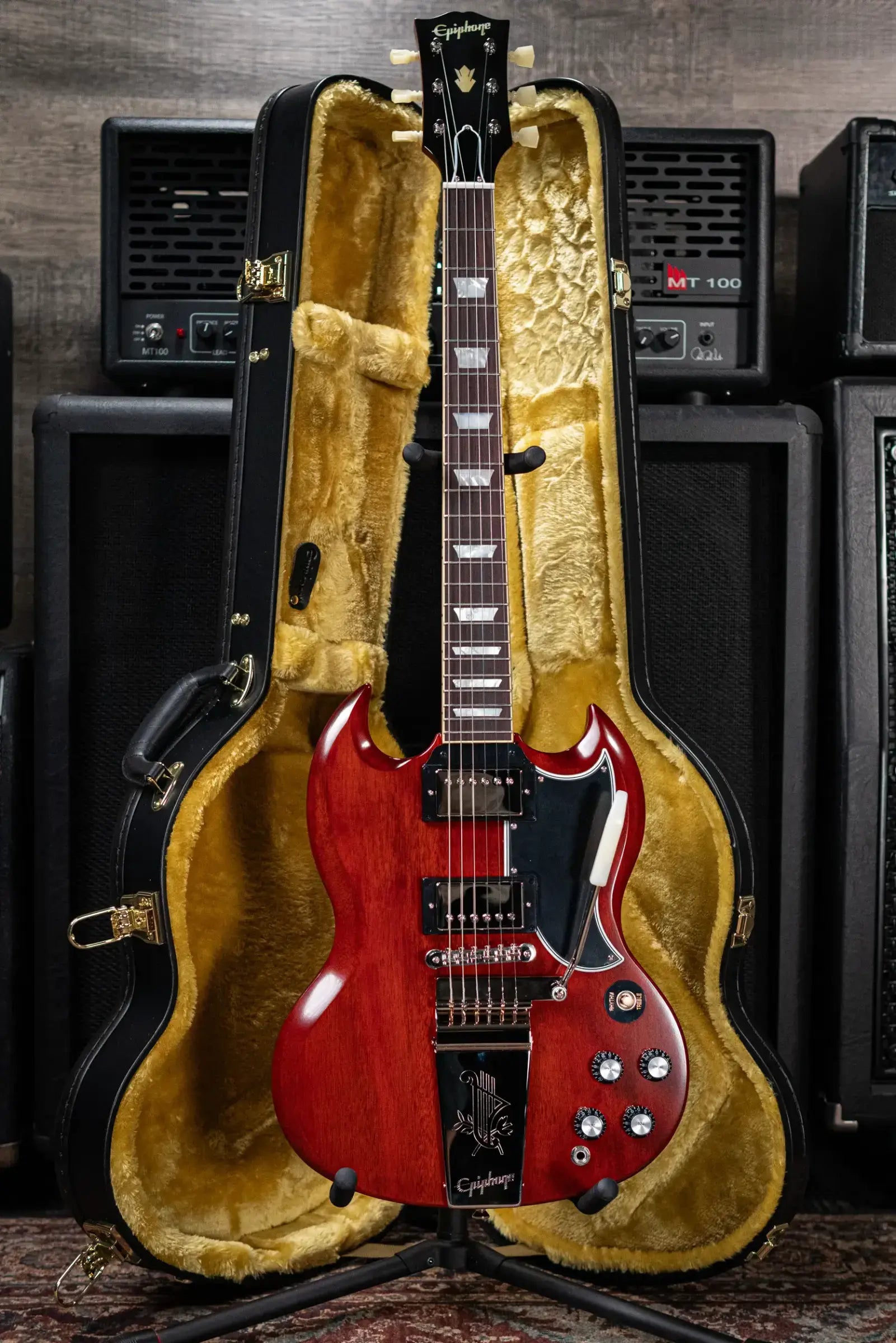 Epiphone 1964 SG Standard with Maestro Vibrola Reissue Electric Guitar - Cherry Red with Hardshell Case