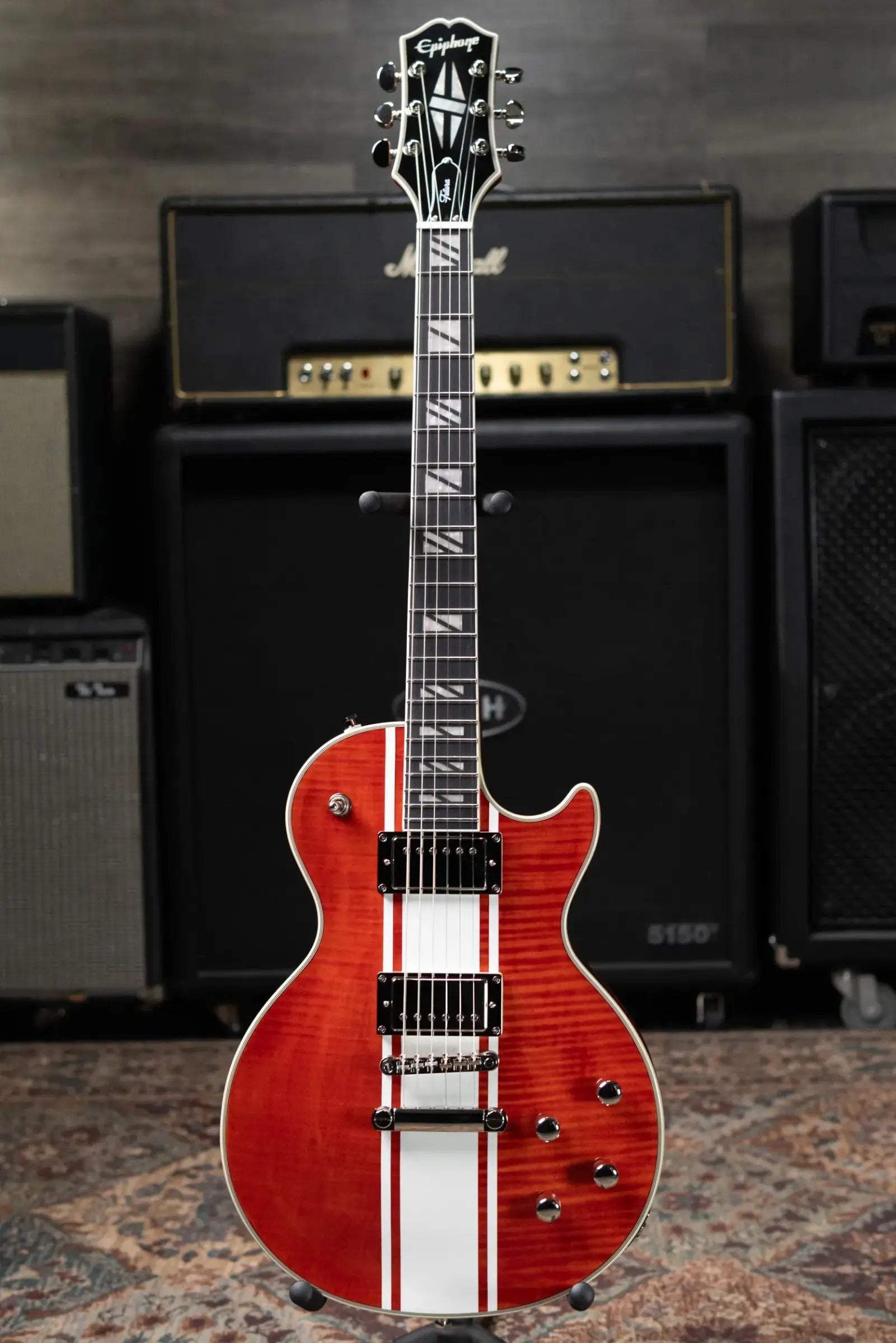 Epiphone Futura Les Paul Custom AAAA Figured Electric Guitar - Rally Red with Gig Bag