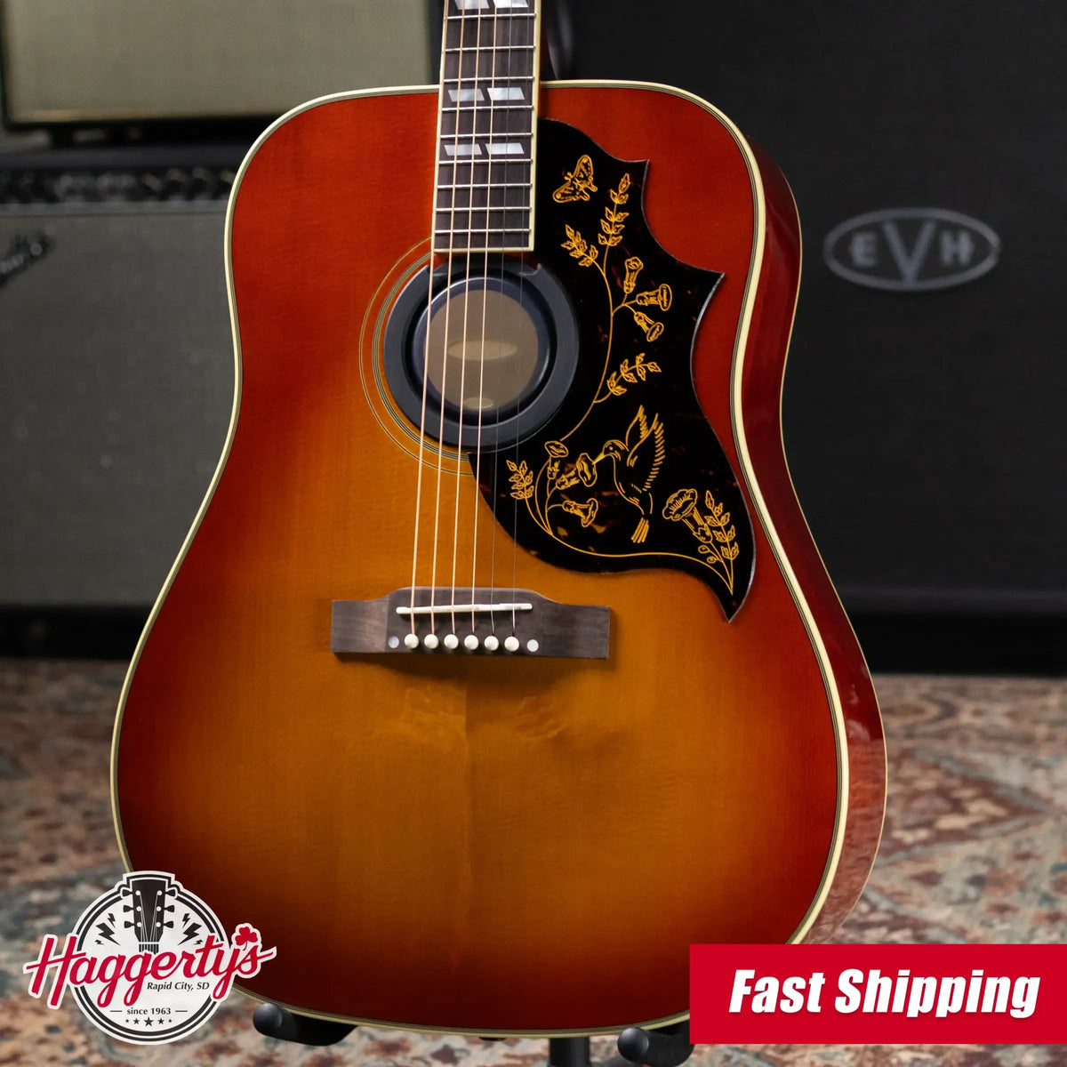 Epiphone Inspired by Gibson 1960 Hummingbird Reissue Acoustic/Electric Guitar - Heritage Cherry Sunburst with Hardshell Case