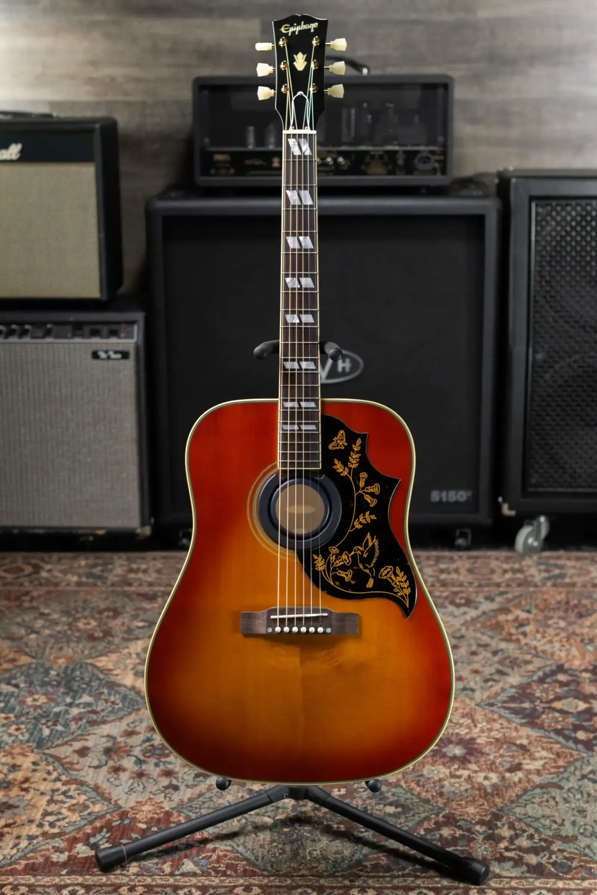 Epiphone Inspired by Gibson 1960 Hummingbird Reissue Acoustic/Electric Guitar - Heritage Cherry Sunburst with Hardshell Case