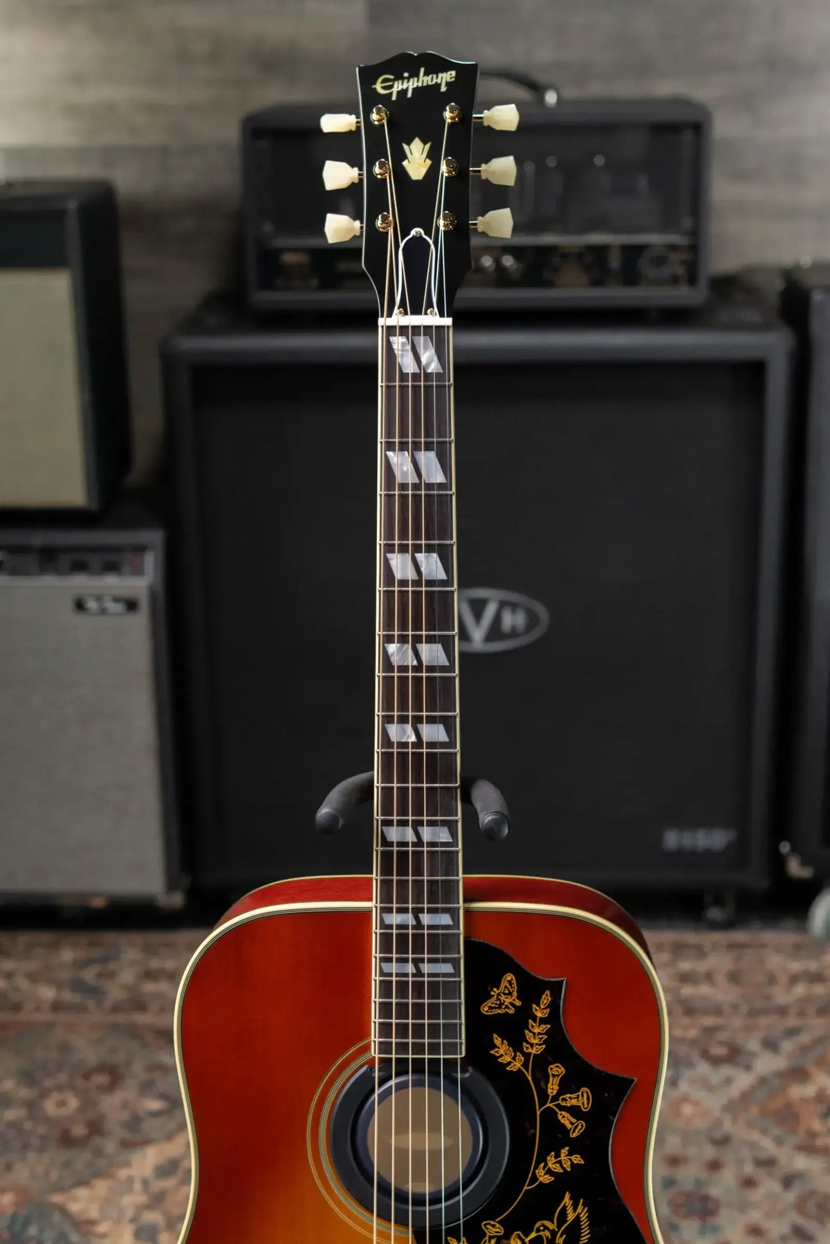 Epiphone Inspired by Gibson 1960 Hummingbird Reissue Acoustic/Electric Guitar - Heritage Cherry Sunburst with Hardshell Case