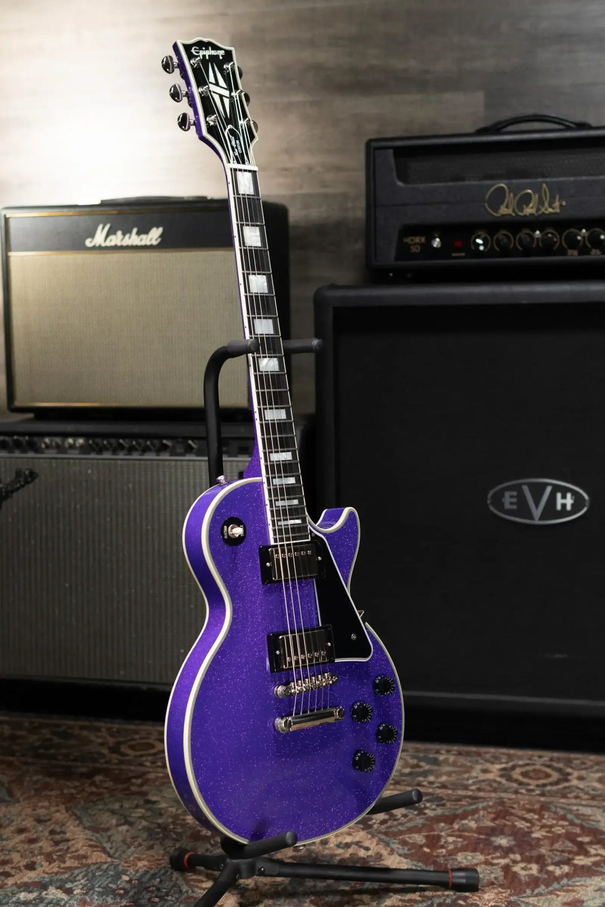Epiphone Inspired by Gibson Les Paul Custom Electric Guitar - Amethyst Sparkle with Hardshell Case