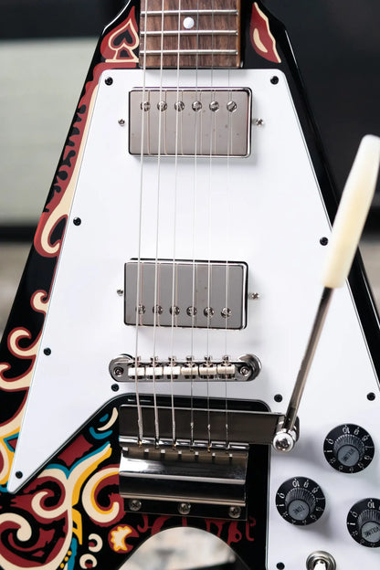 Epiphone Jimi Hendrix "Love Drops" Flying V Electric Guitar - Ebony with Hardshell Case - Floor Model