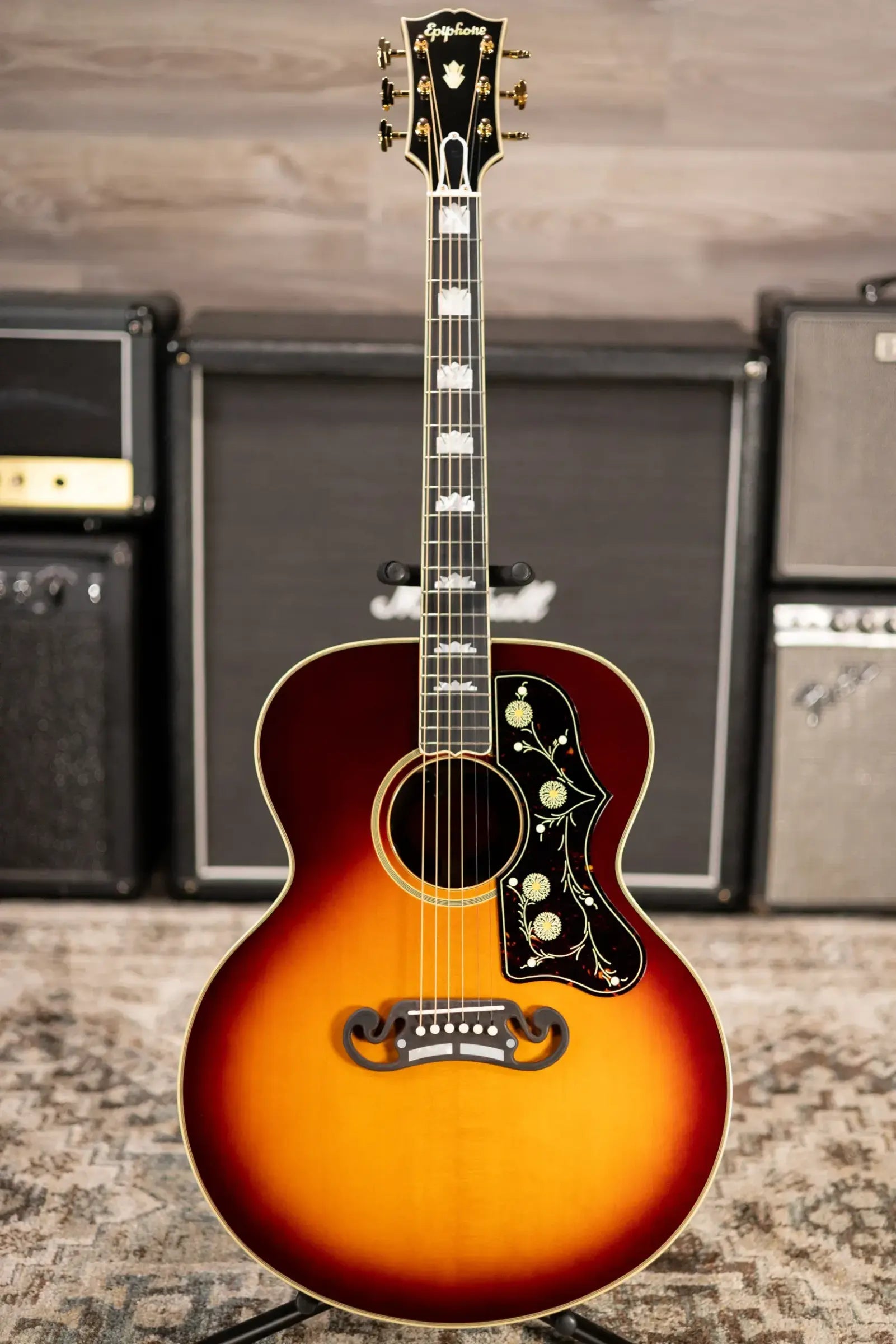 Epiphone Pre-War SJ-200 Rosewood Reissue Acoustic/Electric Guitar - Vintage Sunburst with Hardshell Case