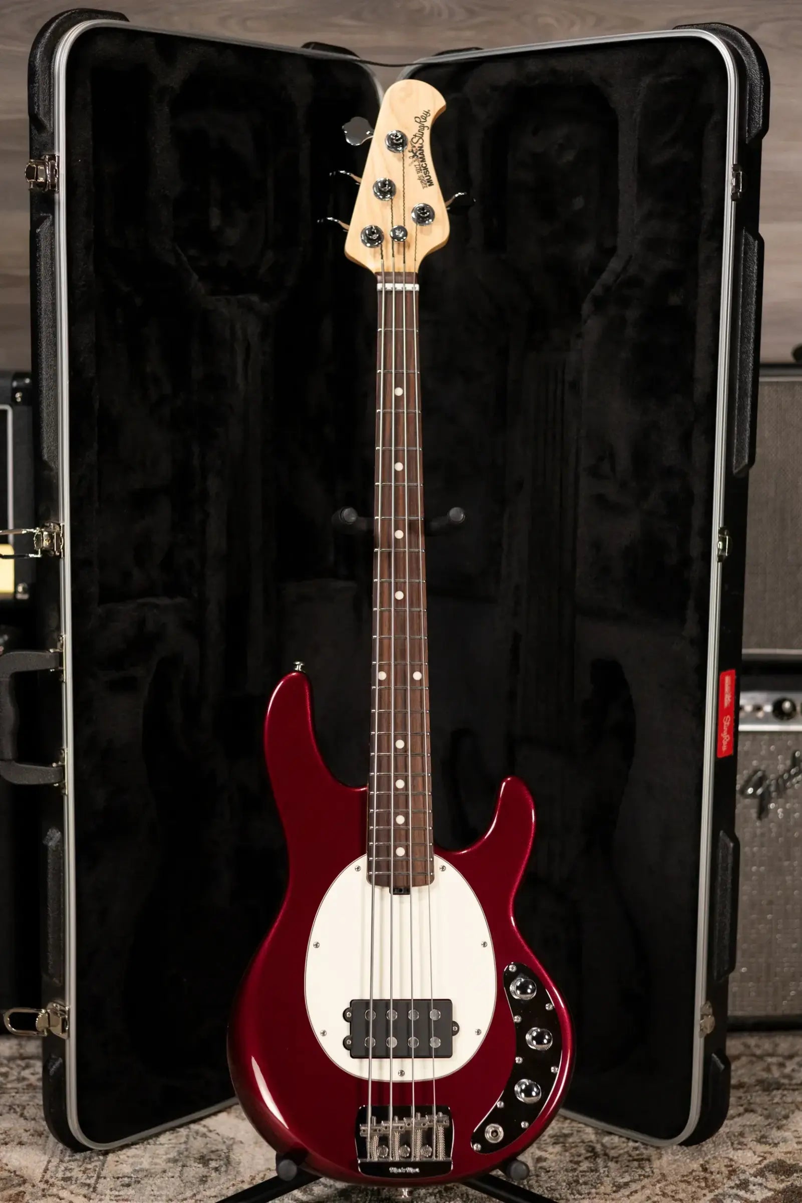 Ernie Ball Music Man StingRay Short Scale Bass Guitar - Raspberry Pearl with Hardshell Case - Used