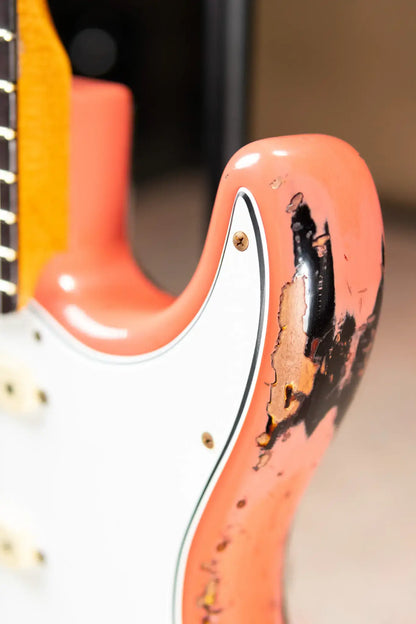 Fender 1965 Stratocaster Super Heavy Relic Electric Guitar - Super Faded Aged Tahitian Coral over 3-Color Sunburst with Hardshell Case
