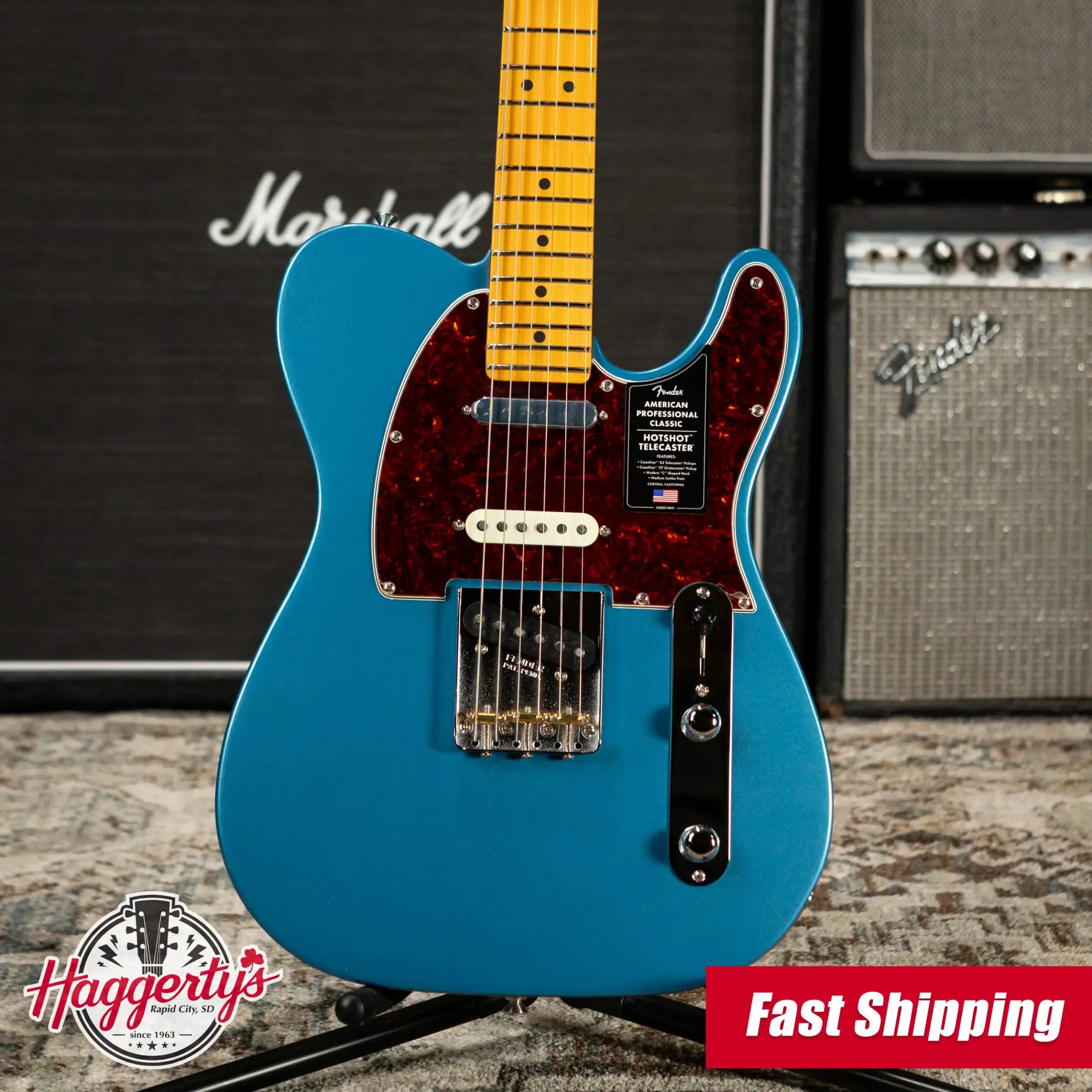 Fender American Professional Classic Hotshot Telecaster Electric Guitar - Faded Lake Placid Blue with Gig Bag