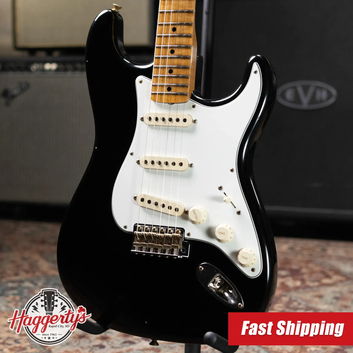Fender Custom Shop 1955 Stratocaster Journeyman Relic Electric Guitar - Black with Hardshell Case