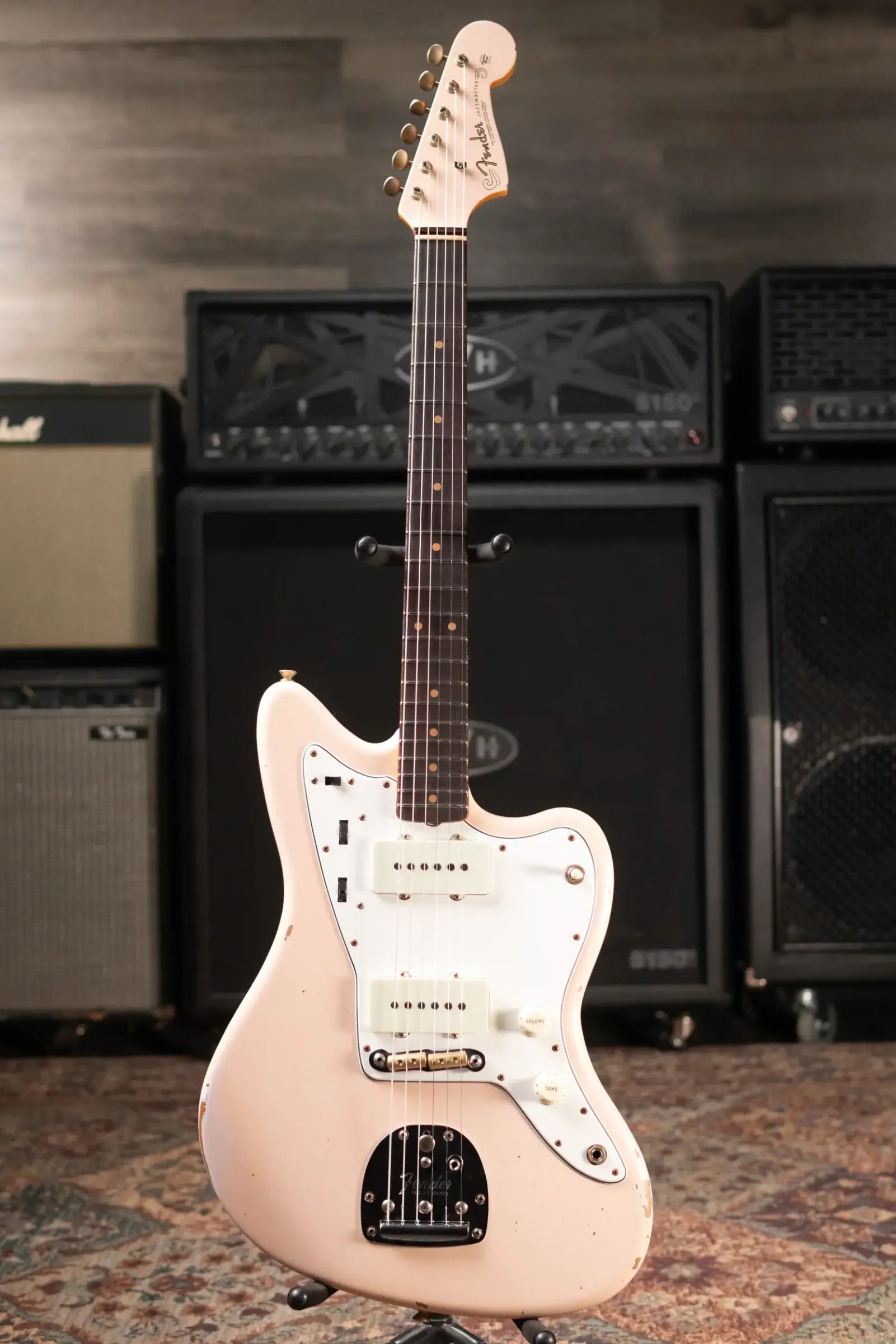 Fender Custom Shop 1963 Jazzmaster Relic Electric Guitar - Aged Shell Pink with Hardshell Case